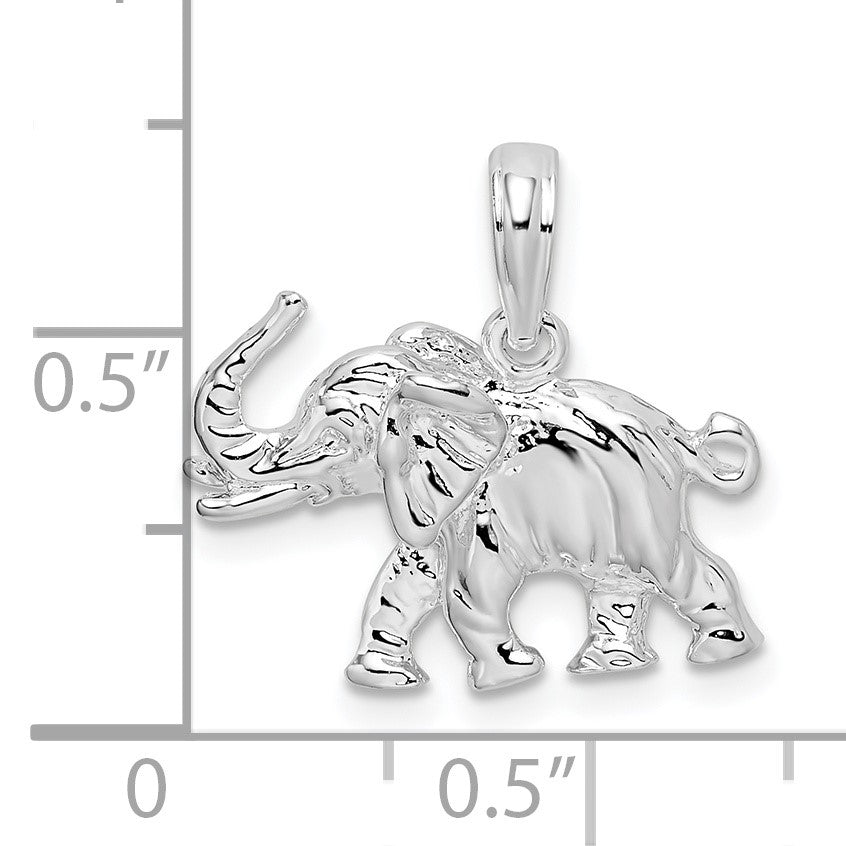 De-Ani Sterling Silver Rhodium-Plated Polished 3D Elephant Pendant