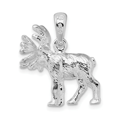 De-Ani Sterling Silver Rhodium-Plated Textured 3D Standing Moose Pendant