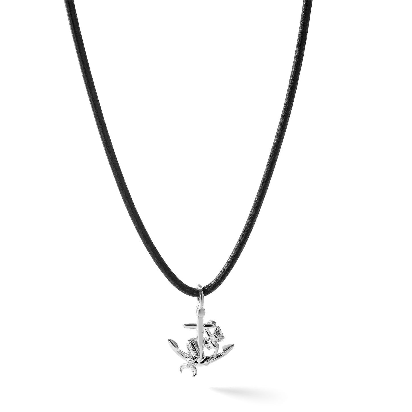De-Ani Sterling Silver Rhodium-Plated Polished 3D Anchor with Mermaid Pendant