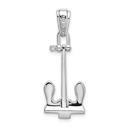 De-Ani Sterling Silver Rhodium-Plated Polished 3D Large Navy Anchor Pendant