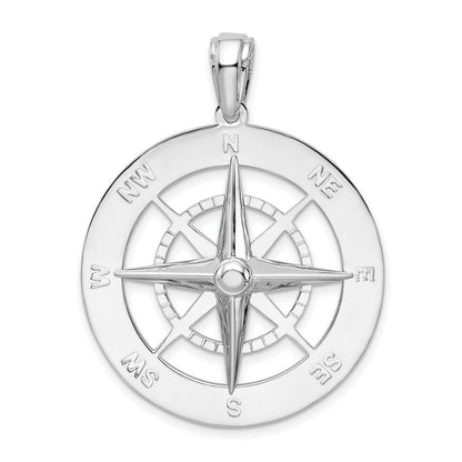 De-Ani Sterling Silver Rhodium-Plated Polished Large Nautical Compass Pendant