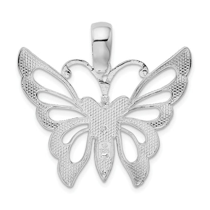 De-Ani Sterling Silver Rhodium-plated Diamond-Cut Cut-Out Butterfly Pendant