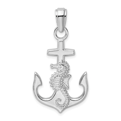 De-Ani Sterling Silver Rhodium-Plated Polished Anchor with Seahorse Pendant