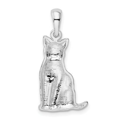 De-Ani Sterling Silver Rhodium-Plated Textured Sitting Cat Pendant