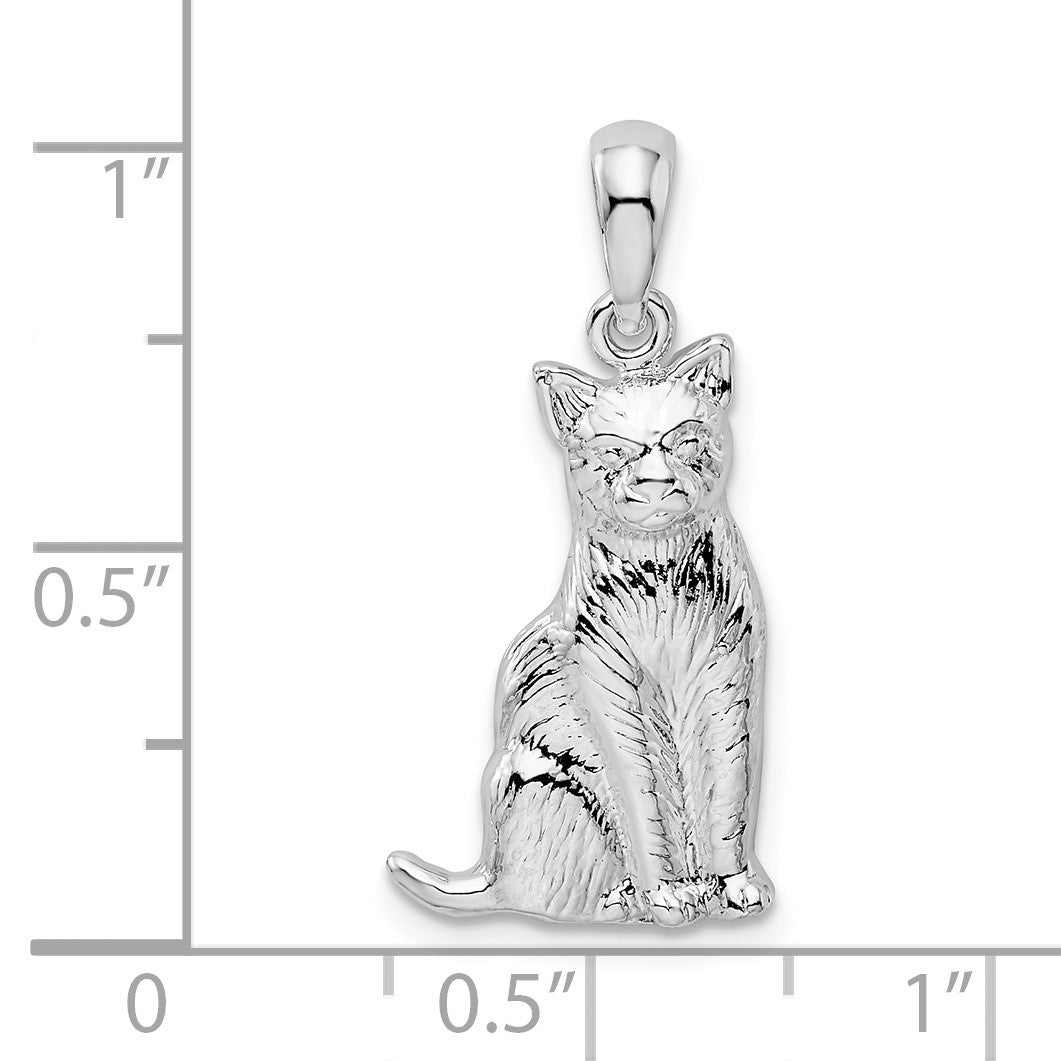 De-Ani Sterling Silver Rhodium-Plated Textured Sitting Cat Pendant