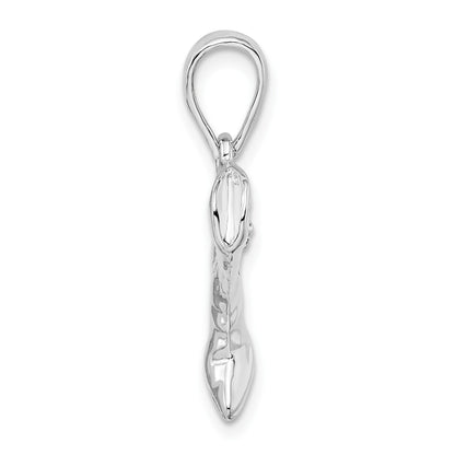 De-Ani Sterling Silver Rhodium-Plated Polished 3D Cowboy Boot Pendant