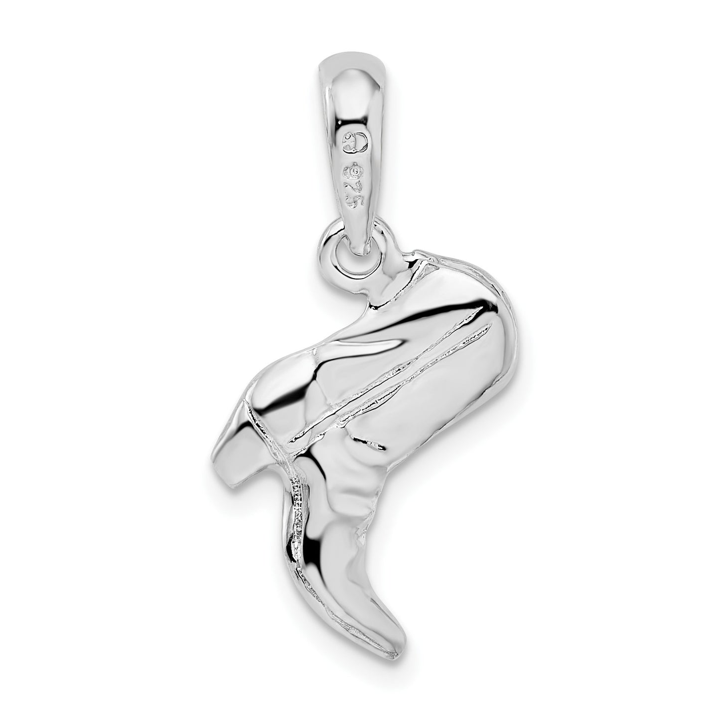 De-Ani Sterling Silver Rhodium-Plated Polished 3D Cowboy Boot Pendant