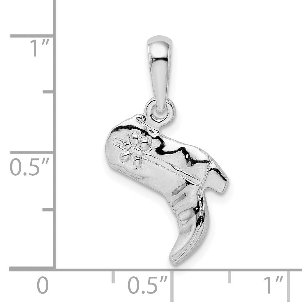 De-Ani Sterling Silver Rhodium-Plated Polished 3D Cowboy Boot Pendant