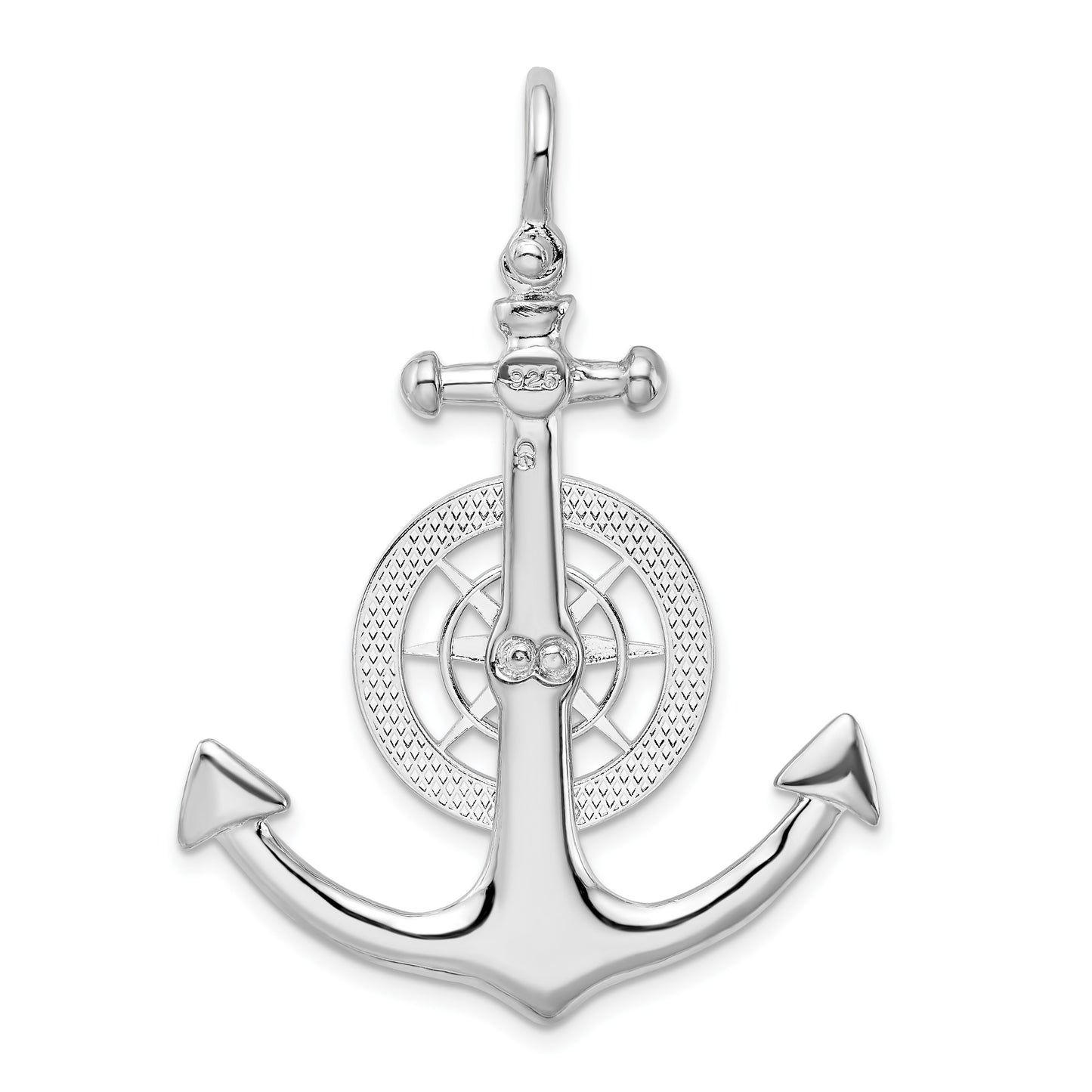 De-Ani Sterling Silver Rhodium-Plated Polished 3D Large Anchor with Compass Pendant