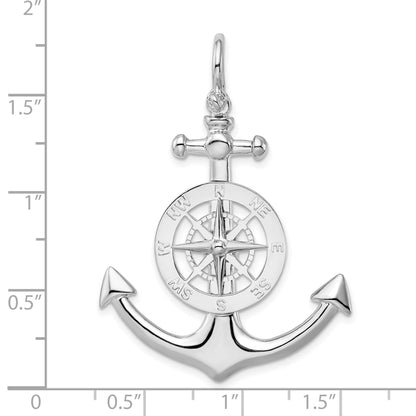 De-Ani Sterling Silver Rhodium-Plated Polished 3D Large Anchor with Compass Pendant