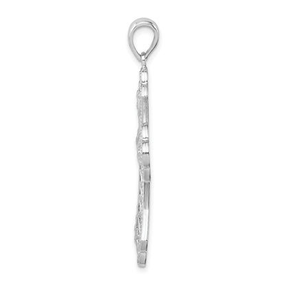 De-Ani Sterling Silver Rhodium-plated Polished Filigree Bead Edge Fleur de Lis Cross Pendant