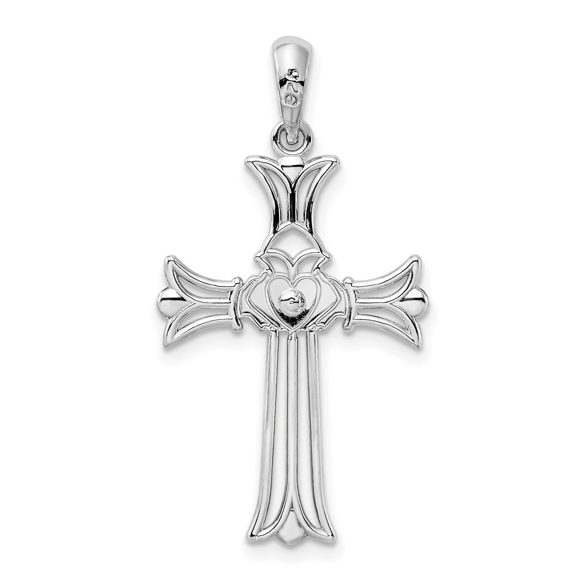 De-Ani Sterling Silver Rhodium-Plated Polished Cut-Out Claddagh Cross Pendant