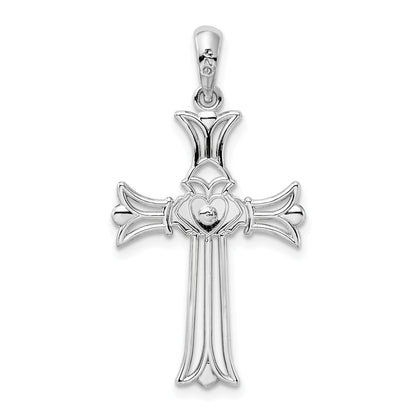De-Ani Sterling Silver Rhodium-Plated Polished Cut-Out Claddagh Cross Pendant