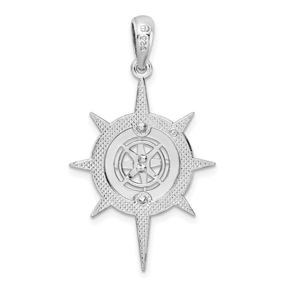 De-Ani Sterling Silver Rhodium-Plated Polished Star Frame Compass Pendant