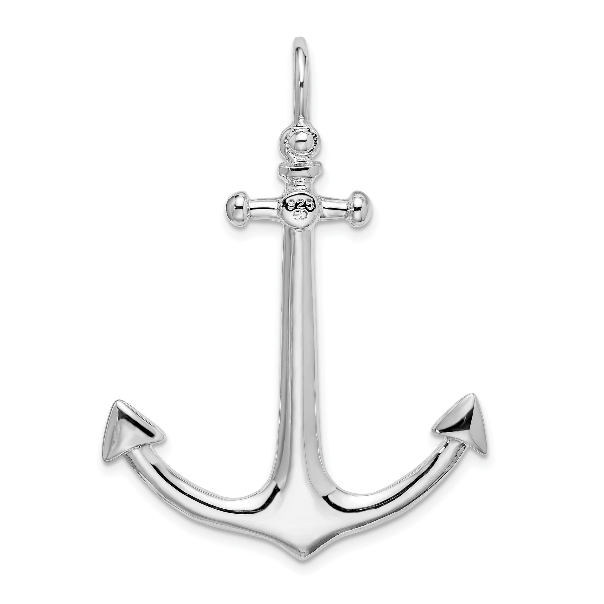 De-Ani Sterling Silver Rhodium-Plated Polished 3D Large Anchor Pendant
