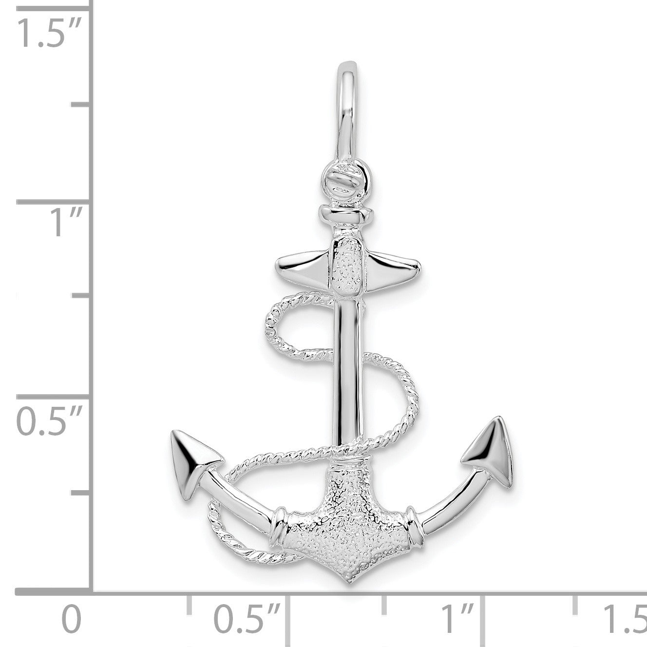 De-Ani Sterling Silver Rhodium-Plated Polished and Textured 3D Anchor with Rope Pendant