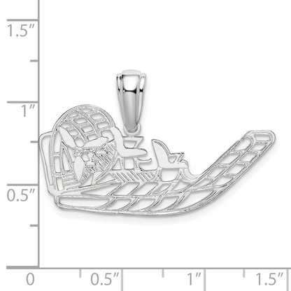 De-Ani Sterling Silver Rhodium-Plated Polished Cut-Out Flat Airboat Pendant