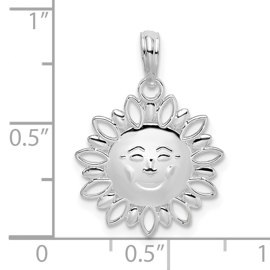 De-Ani Sterling Silver Rhodium-Plated Polished Smiling Sun Pendant