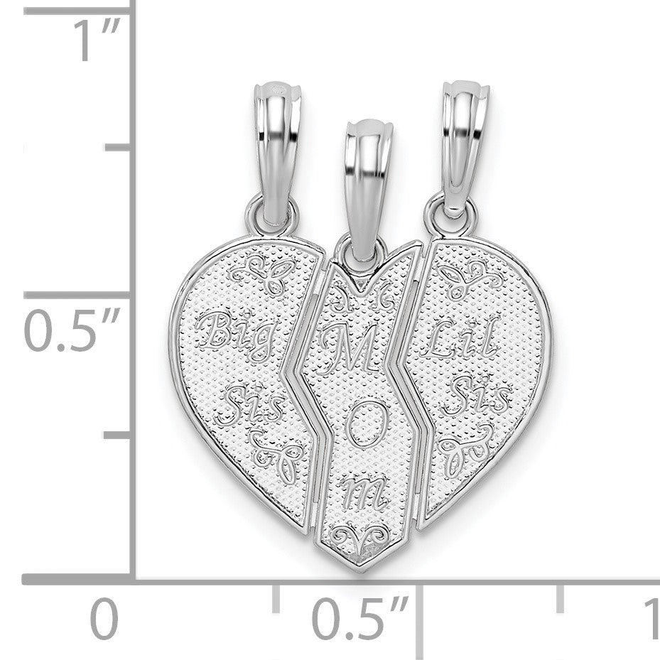 De-Ani Sterling Silver Rhodium-plated Textured Big Sis / Mom / Lil Sis Break Apart Pendant