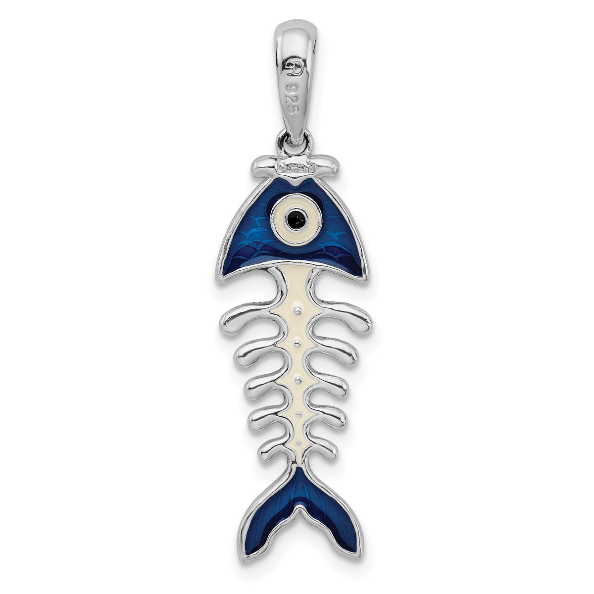 De-Ani Sterling Silver Rhodium-Plated Polished 3D Enameled Fishbone Pendant