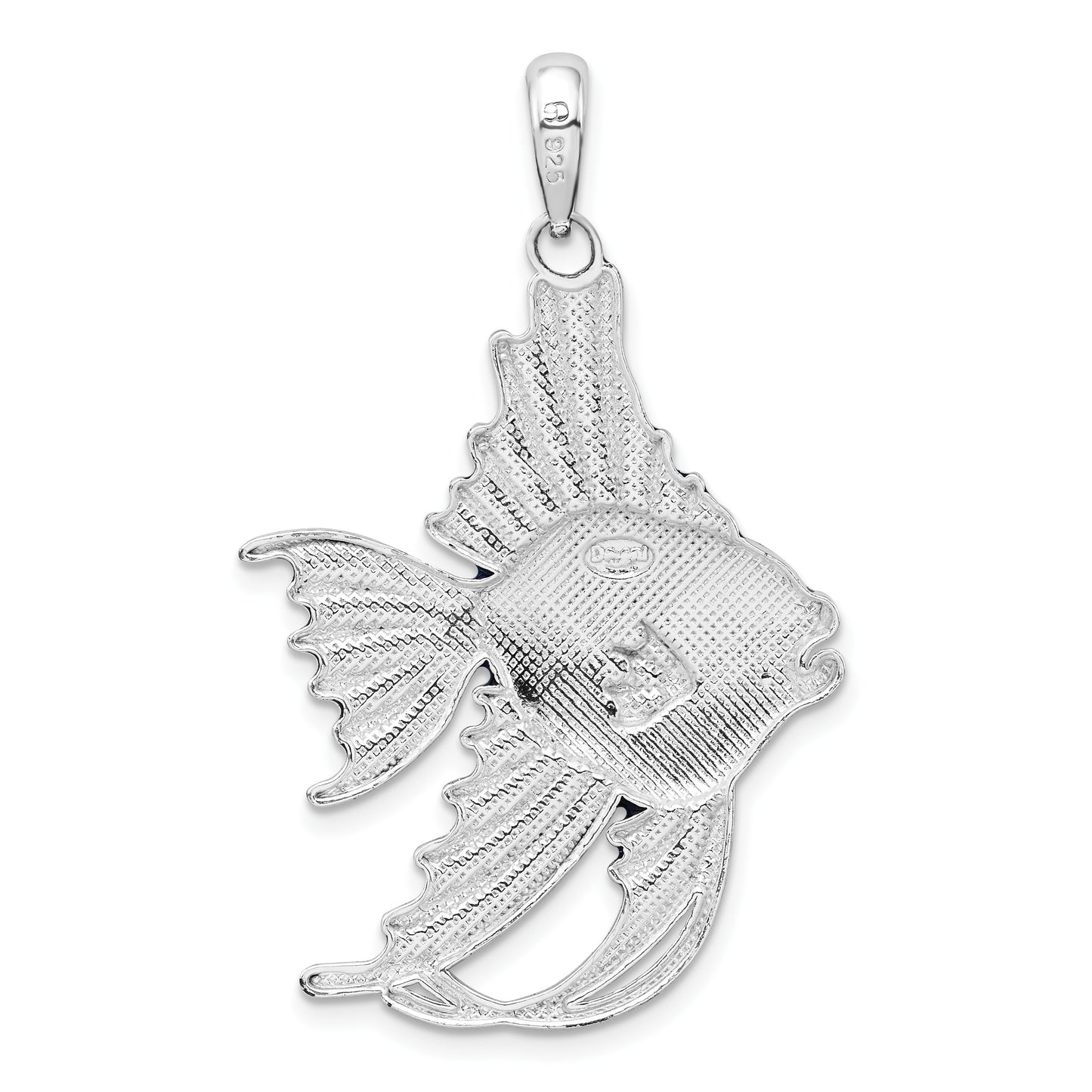 De-Ani Sterling Silver Rhodium-Plated Polished Enameled Angel Fish Pendant