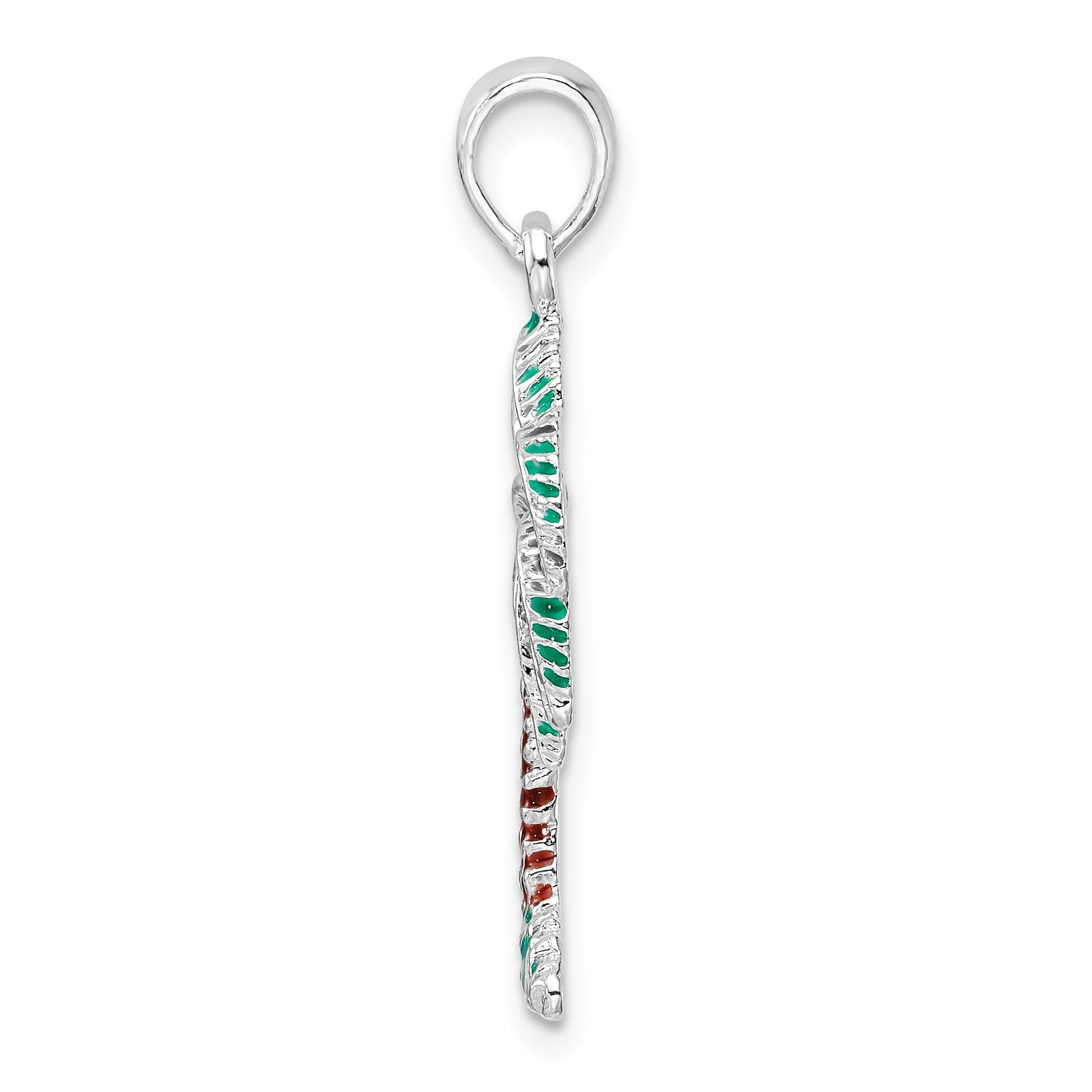 De-Ani Sterling Silver Rhodium-Plated Polished Enameled Palmetto Pendant