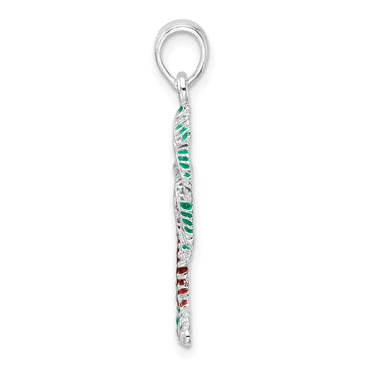 De-Ani Sterling Silver Rhodium-Plated Polished Enameled Palmetto Pendant