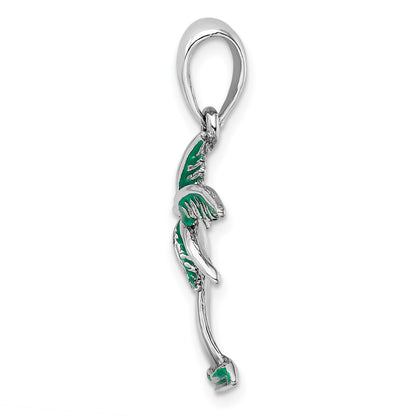 De-Ani Sterling Silver Rhodium-Plated Polished Enameled Palm Tree Pendant