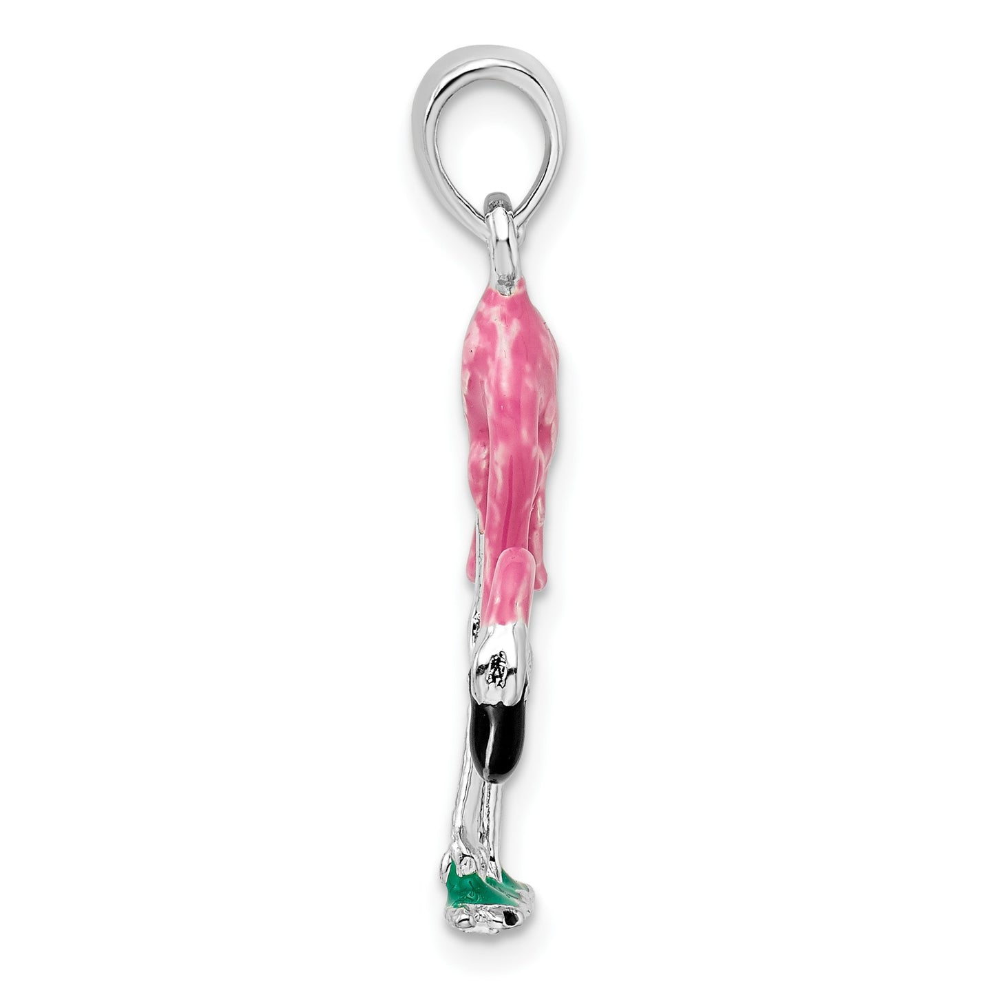 De-Ani Sterling Silver Rhodium-Plated Polished 3D Pink Flamingo Pendant