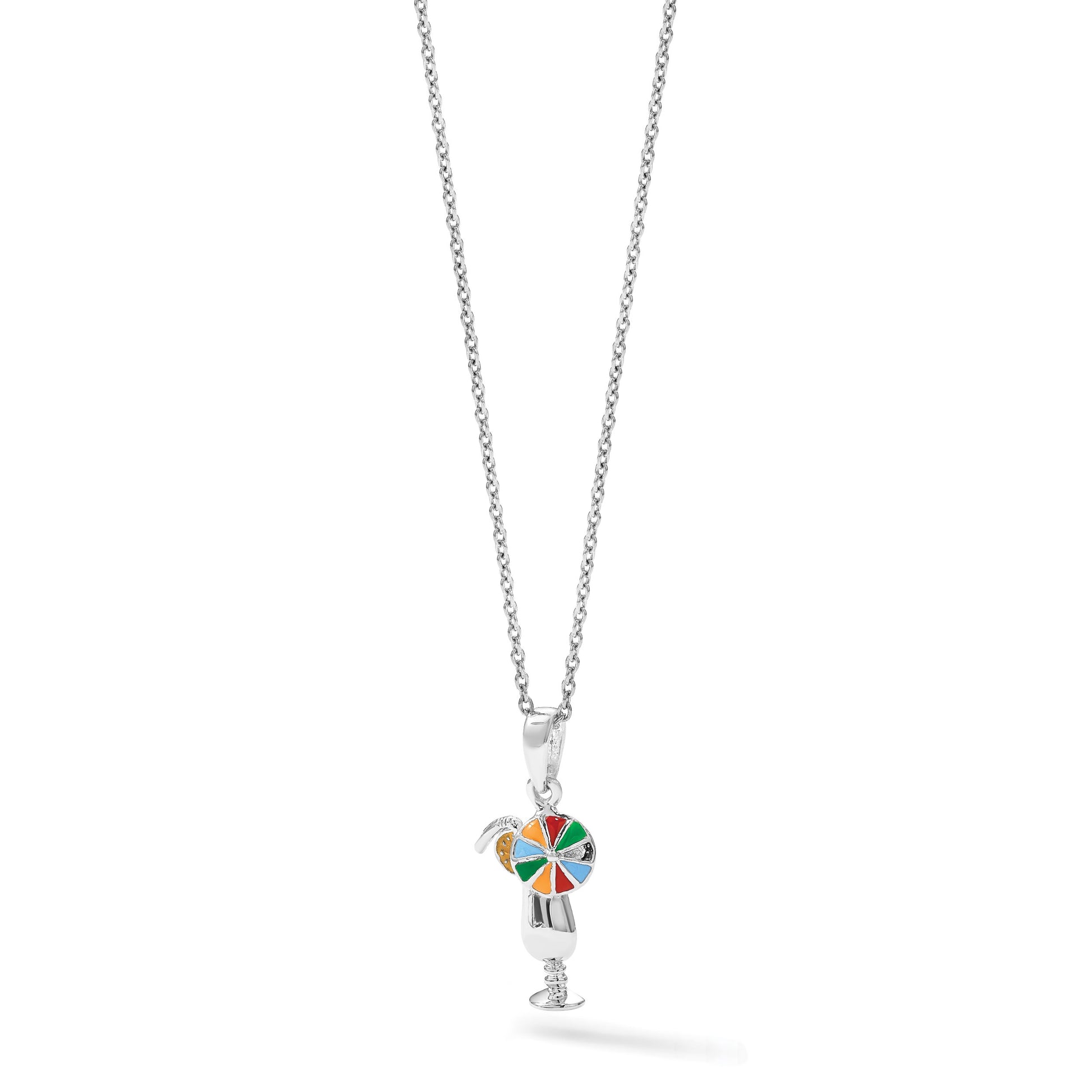 De-Ani Sterling Silver Rhodium-Plated Polished Enameled Tropical Drink Pendant