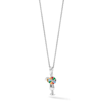 De-Ani Sterling Silver Rhodium-Plated Polished Enameled Tropical Drink Pendant