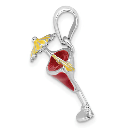 De-Ani Sterling Silver Rhodium-Plated Polished Enameled Margarita Pendant