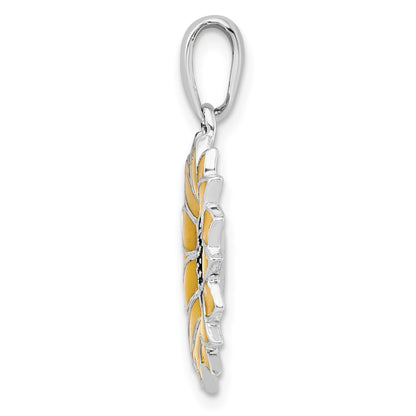 De-Ani Sterling Silver Rhodium-Plated Polished Enameled Sunflower Pendant