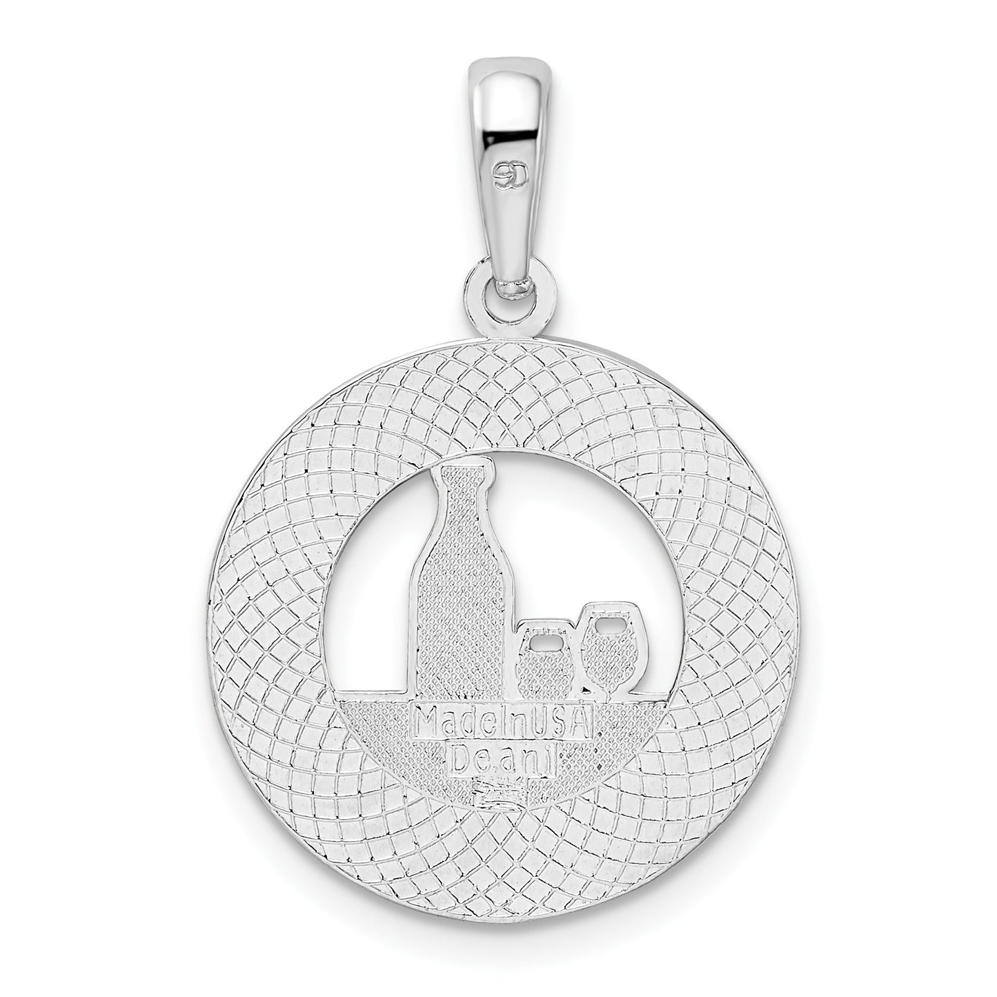 De-Ani Sterling Silver Rhodium-Plated Enameled Traverse City Michigan with Wine Pendant
