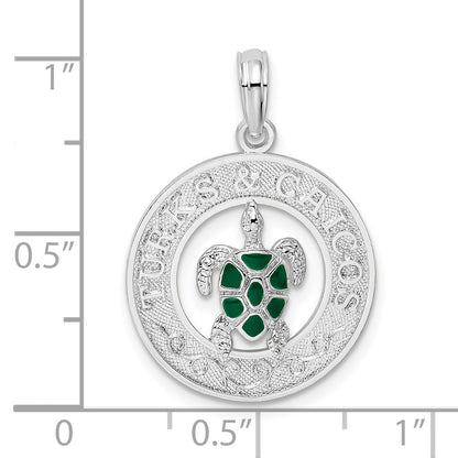 De-Ani Sterling Silver Rhodium-Plated Enameled Turks and Caicos with Turtle Pendant