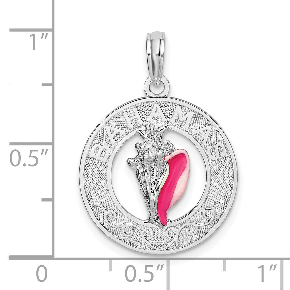 De-Ani Sterling Silver Rhodium-Plated Enameled Bahamas Circle with Shell Pendant
