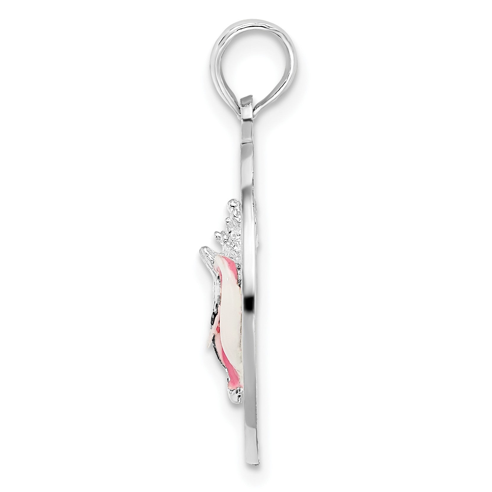 De-Ani Sterling Silver Rhodium-Plated Enameled Sanibel Circle with Shell Pendant