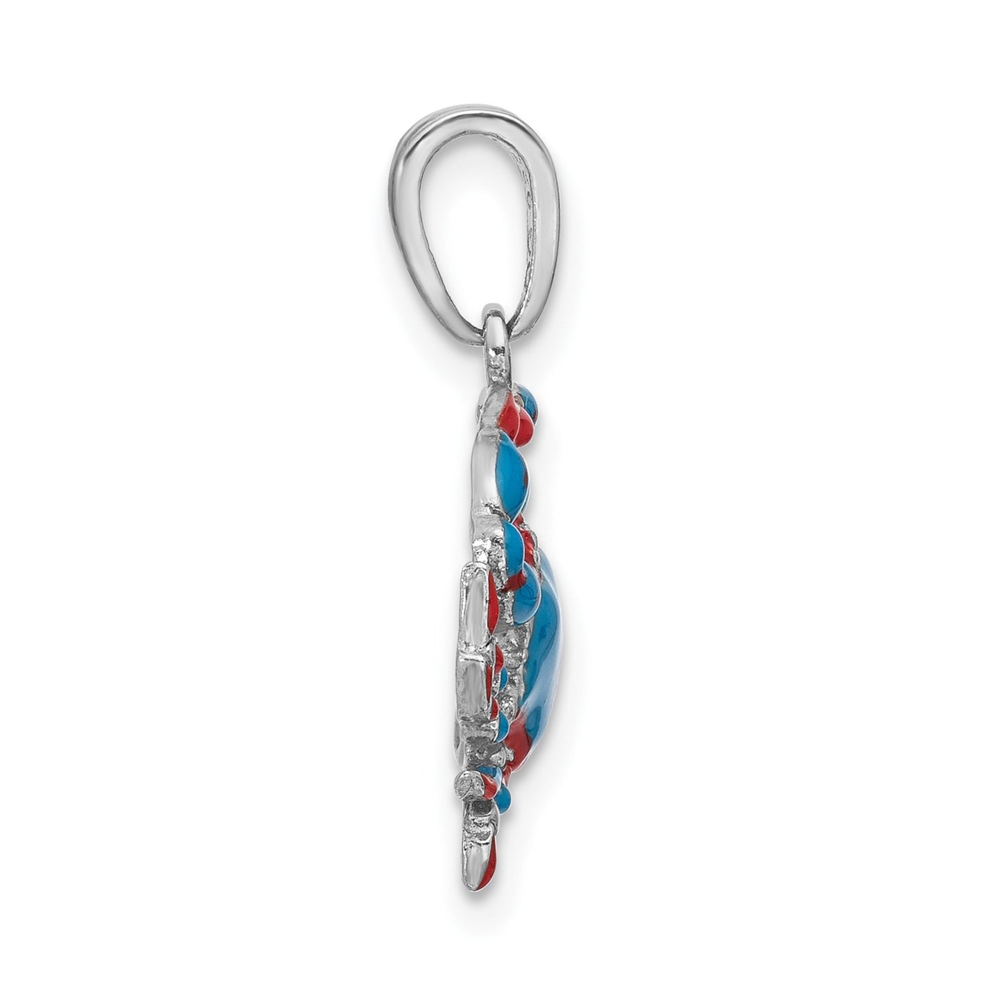 De-Ani Sterling Silver Rhodium-Plated Polished Enameled Blue Crab Pendant