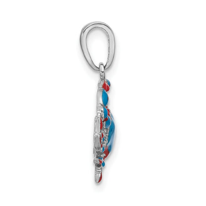 De-Ani Sterling Silver Rhodium-Plated Polished Enameled Blue Crab Pendant