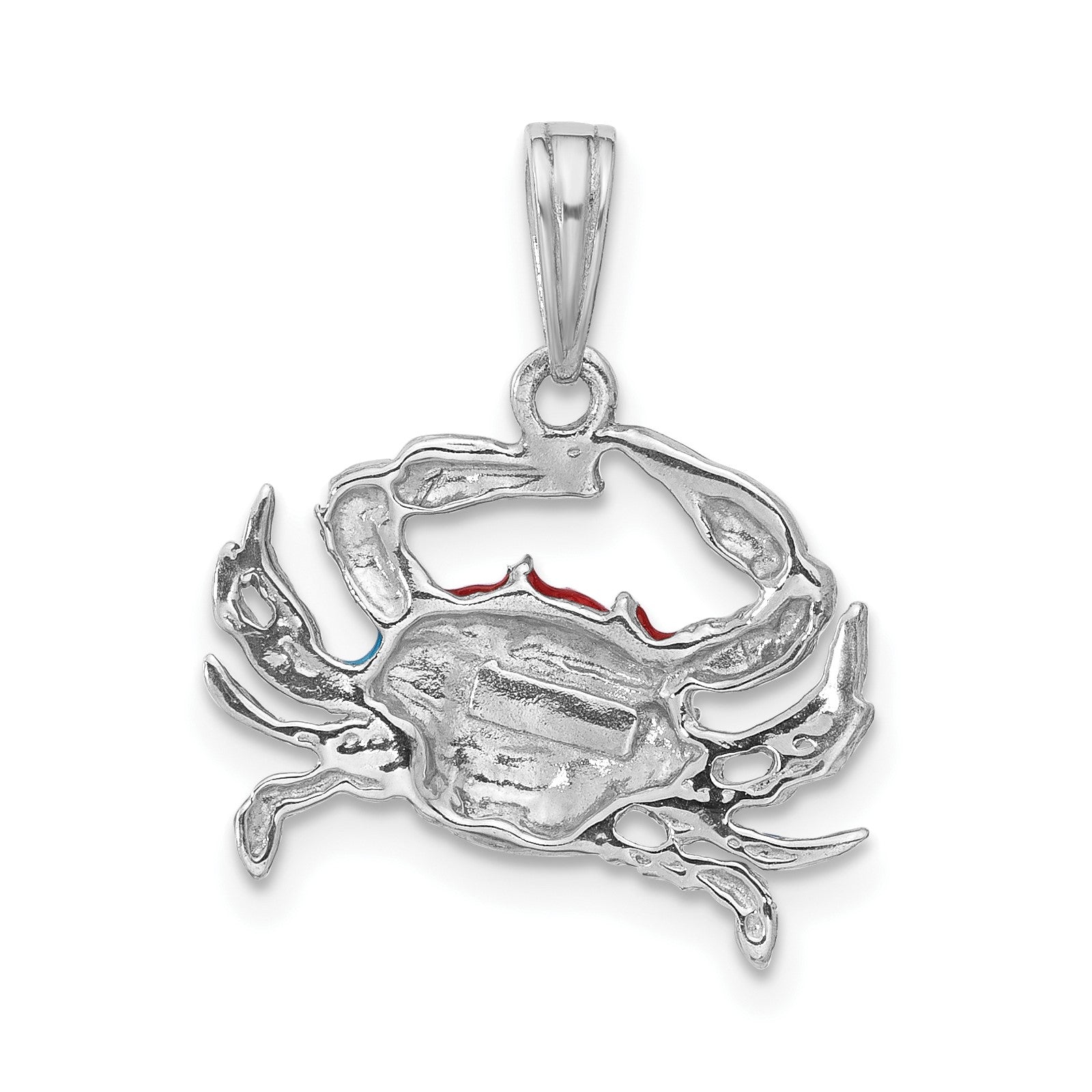 De-Ani Sterling Silver Rhodium-Plated Polished Enameled Blue Crab Pendant