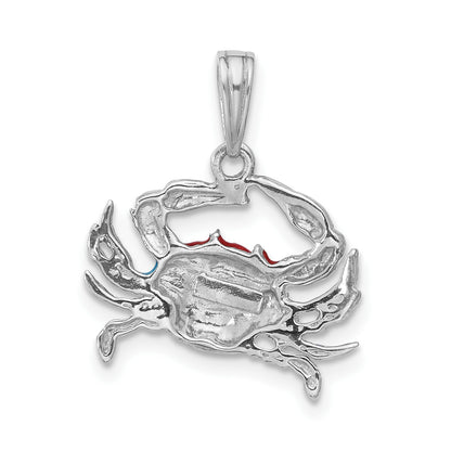 De-Ani Sterling Silver Rhodium-Plated Polished Enameled Blue Crab Pendant