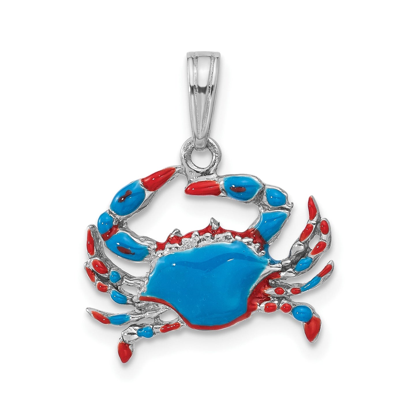De-Ani Sterling Silver Rhodium-Plated Polished Enameled Blue Crab Pendant