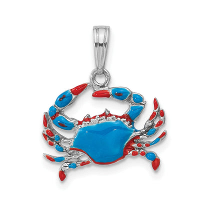 De-Ani Sterling Silver Rhodium-Plated Polished Enameled Blue Crab Pendant