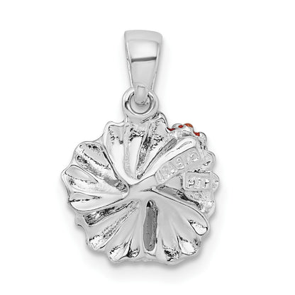 De-Ani Sterling Silver Rhodium-Plated Polished Enameled Red Hibiscus Pendant