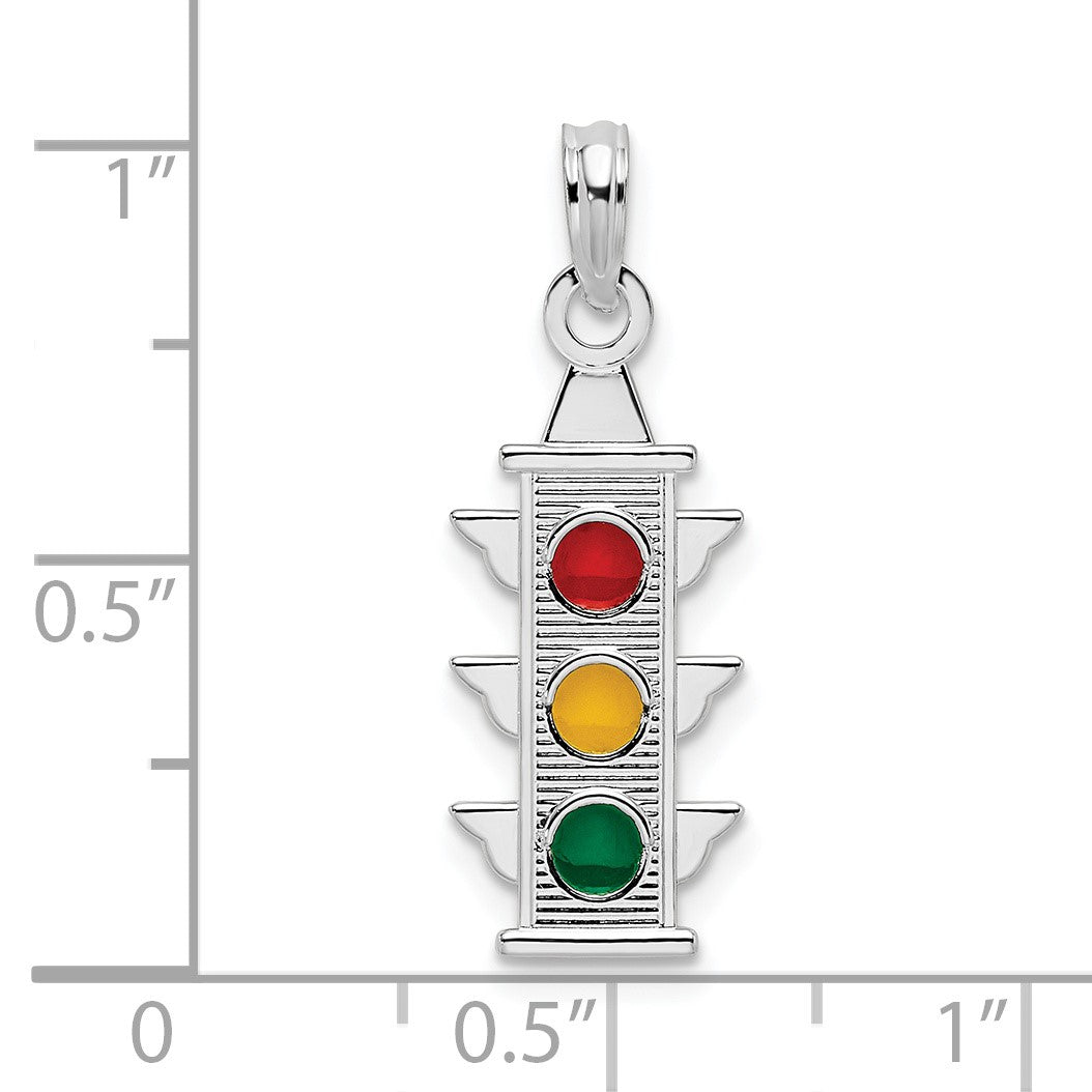 De-Ani Sterling Silver Rhodium-Plated Polished Enameled Traffic Light Pendant