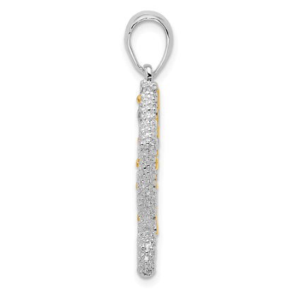 De-Ani Sterling Silver Rhodium-Plated 3D Large Seahorse with 14k Accent Pendant