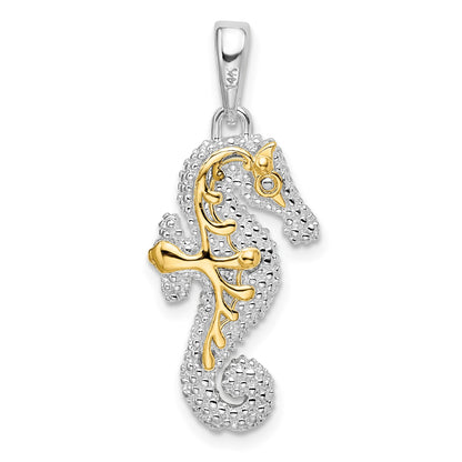 De-Ani Sterling Silver Rhodium-Plated 3D Seahorse with 14k Accent Pendant