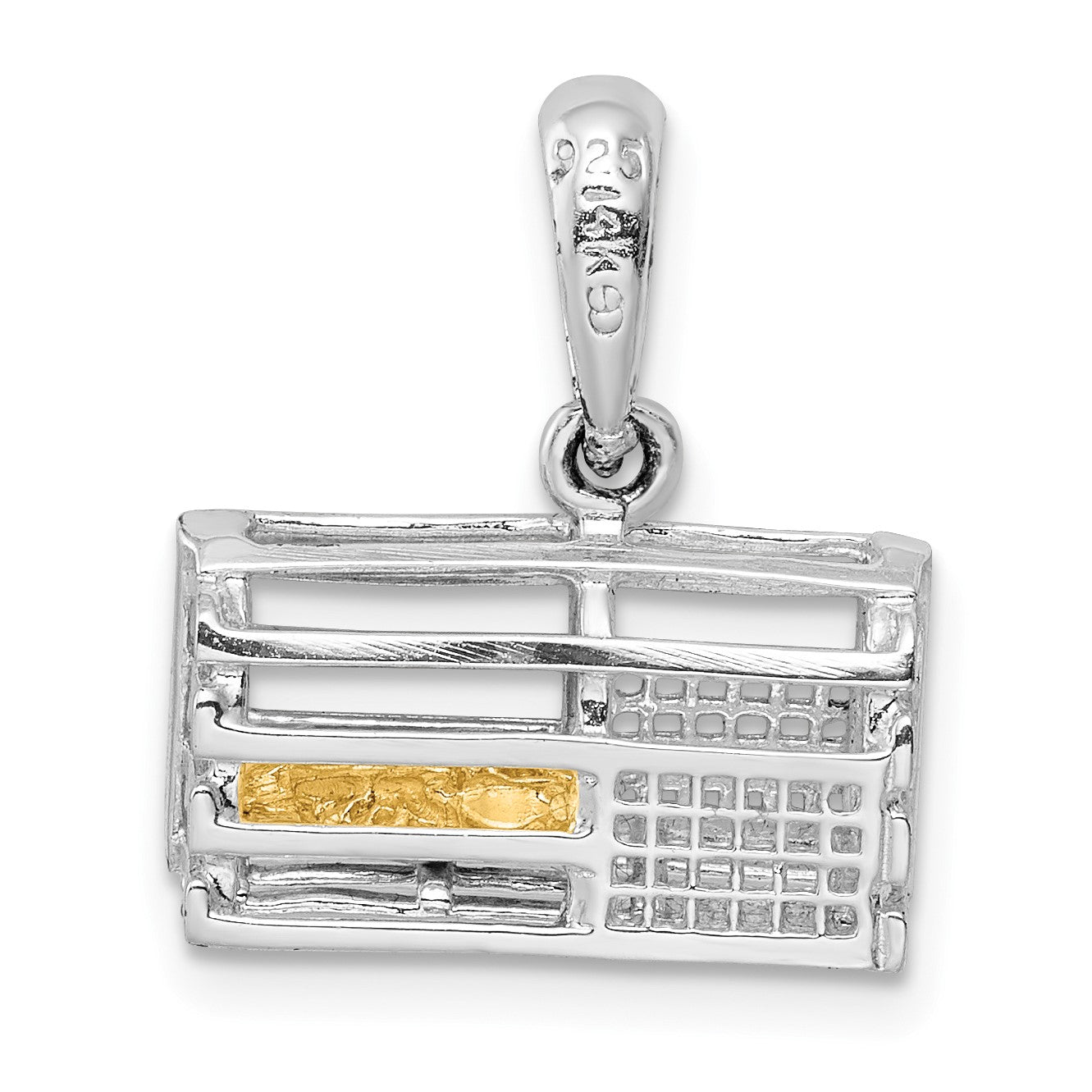 De-Ani Sterling Silver Rhodium-Plated Moveable 3D Trap with 14k Lobster Pendant