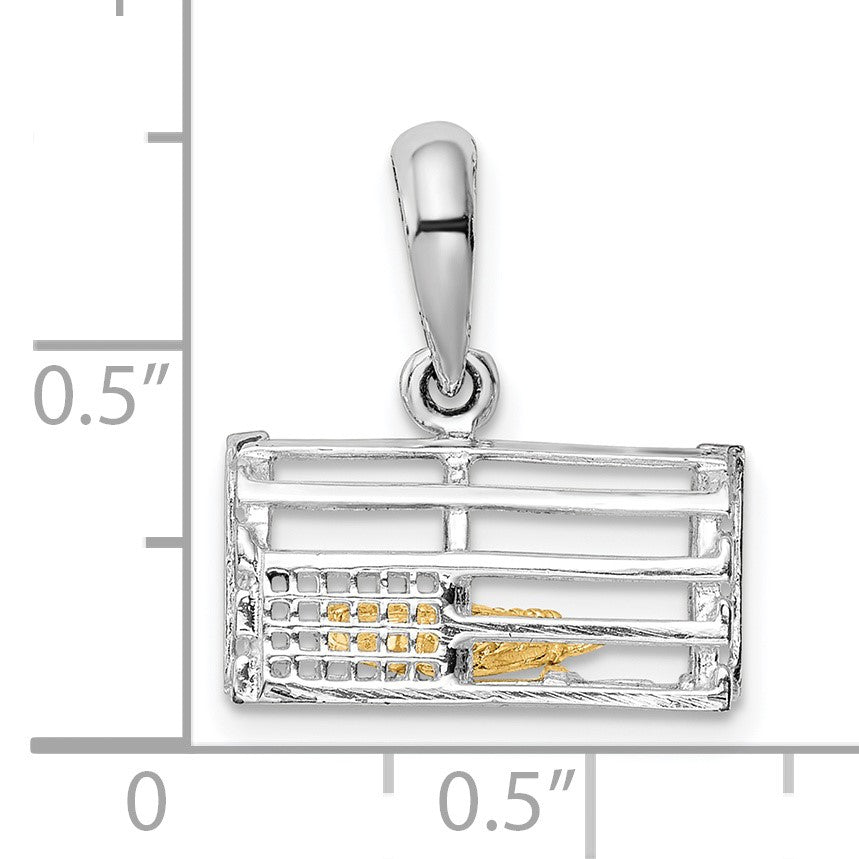 De-Ani Sterling Silver Rhodium-Plated Moveable 3D Trap with 14k Lobster Pendant