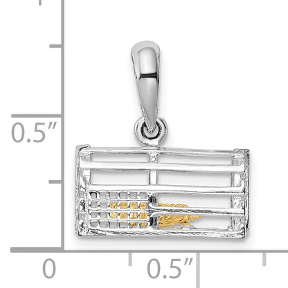 De-Ani Sterling Silver Rhodium-Plated Moveable 3D Trap with 14k Lobster Pendant